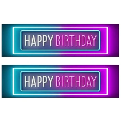Image of Edible Decor Sheet Neon Happy Birthday Cake Border Ribbon Perfect for Larger cakes Easy to Use