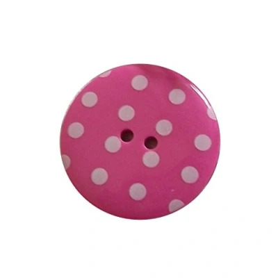 Image of Round Plastic Polka Dot Spot 2 Hole Buttons Pack of 5 (23mm, Dark Pink with White)