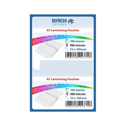 Image of Refresh Cartridges Laminating Pouches A7 (75x105mm) 350 Micron Pack of 100 Sheets