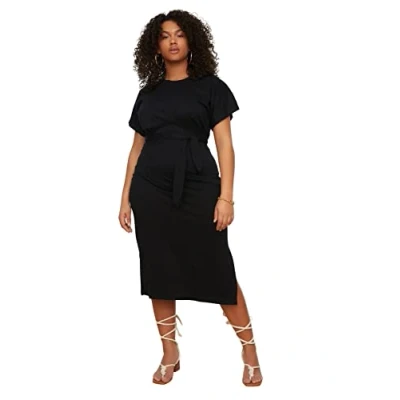 Image of Trendyol FeMan Plus Size Midi Jersey Dress Regular fit Knit Black