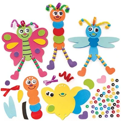 Image of Baker Ross FC724 Bugs Dangly Legs Decoration Kits Pack of 5, Kids Foam Crafts, Bead Arts and Crafts