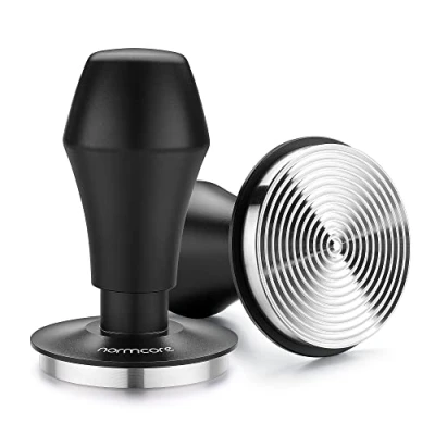 Image of Normcore 58.5mm Espresso Coffee Tamper V4 Spring Loaded with Stainless Steel Ripple Base 15lb / 25lb 30lbs Replacement Springs Anodized Aluminum Handle and Stand, Black