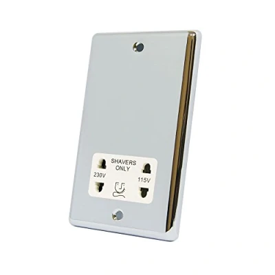 Image of AET CPCSHAWH Polished Chrome Classical White Insert 2 Gang Dual Voltage 115V/230V Shaver Socket, 240 V