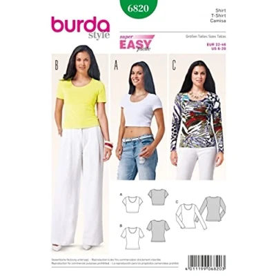 Image of Burda Ladies Easy Sewing Pattern 6820 Stretch Knit Casual Tops
