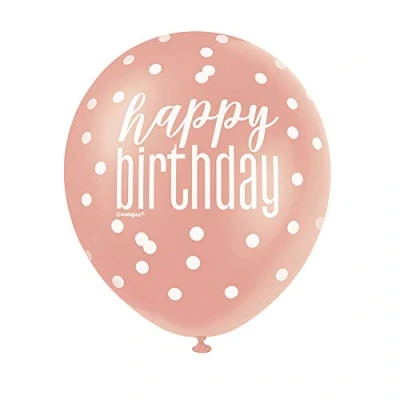 Image of Stunning Glitz &quot;Happy Birthday&quot; Rose Gold Latex Balloons (30cm) Perfect for Elegant Celebrations 6ct