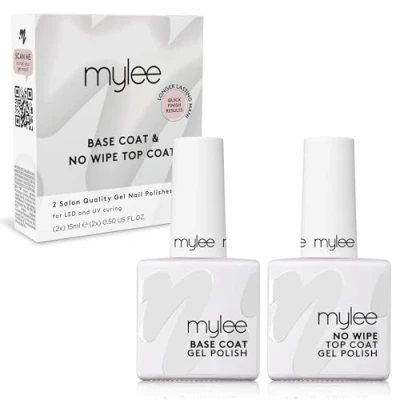 Image of Mylee Gel Nail Polish No Wipe Top &amp; Base Coat 2x10ml, UV/LED Soak Off Art Manicure Pedicure for Professional, Salon Home Use, Long Lasting, Easy to Apply, Durable Safe, Vegan Cruelty Free