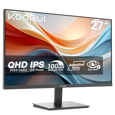 Image of KOORUI E2721F 27 Inch QHD Monitor, Gaming 100Hz, IPS Computer Monitors, 2K 1440P Pc Screen, Adaptive Sync, 1ms MPRT, VESA 100x100mm, Eye Care, HDMI, DisplayPort