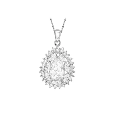 Image of Tuscany Silver Women&#039;s Sterling White Cubic Zirconia 18 x 30 mm Cluster Teardrop Pendant Chain Necklace of Length 46 cm/18 Inch