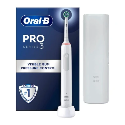 Image of Oral B Pro 3 Electric Toothbrushes For Adults, Gifts Women / Men, 1 Cross Action Toothbrush Head &amp; Travel Case, Modes with Teeth Whitening, 2 Pin UK Plug, 3500, Black,