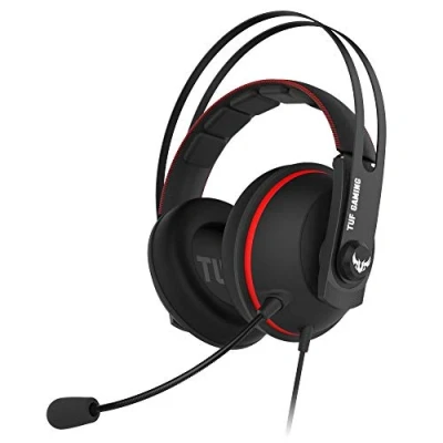 Image of Asus TUF gaming H7 PC and PS4 headset with onboard 7.1 virtual surround upgraded ear cushions for eyewear comfort Red