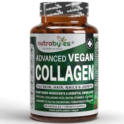 Image of Vegan Collagen Supplement For Skin, Hair, Nails, Joints &amp; Bones with Hyaluronic Acid, Biotin, Lysine, Bamboo Silica, Zinc, Vitamin C, D3, B12, E A,1 Month Supply, Vegans and Vegetarians