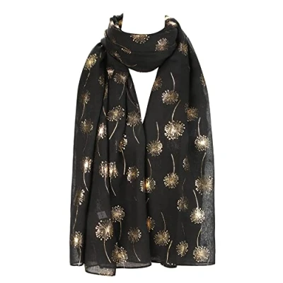 Image of Dandelion Celebrity Designer Scarf Women Shawl Wrap By London Scarfs (Dandelion Black)