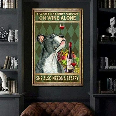 Image of Inga She Also Need A Staffy Poster Home Decor Art Wall Metal Sign 8x12 inches