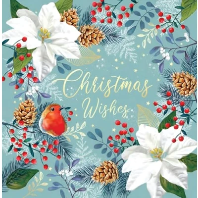 Image of Noel Tatt Charity Christmas Cards Pack of 10 with 2 Artistic Robins and Winter Foliage Designs Eco Friendly Xmas Multipack Envelopes