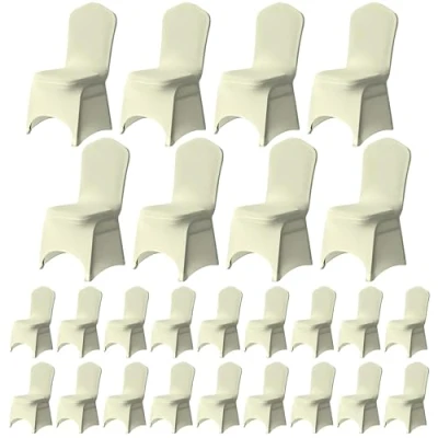 Image of Trimming Shop Spandex Ivory Chair Cover Stretch Fabric Removable Washable Protective Slipcovers For Weddings Banquets Ceremony Hotel Dining Parties Decor, 100pcs