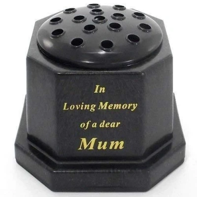 Image of Black topped In loving memory of a dear Mum memorial pot/grave vase