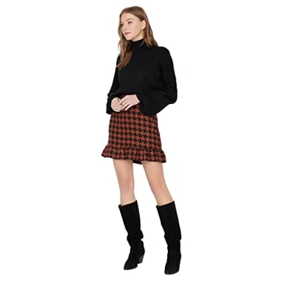 Image of Trendyol Women Mini Ruffle Hem Mermaid Woven Skirt Brown