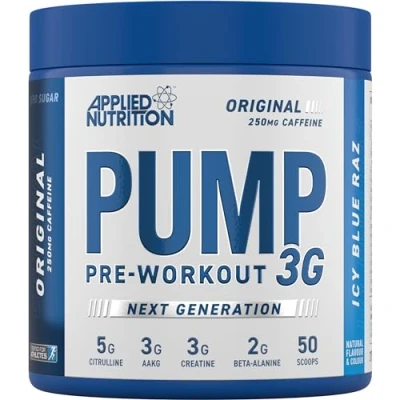 Image of Applied Nutrition Pump 3G Pre Workout Energy, Focus &amp; Performance (375g 25 Servings) (ICY Blue Raz)