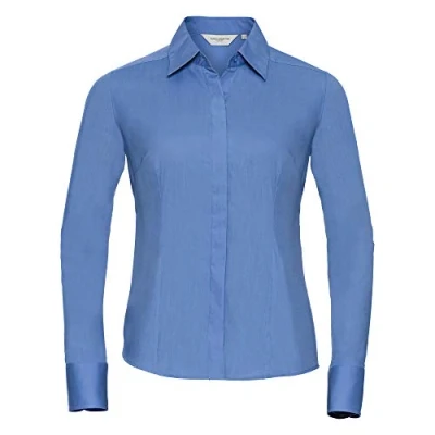 Image of Russell Athletic Ladies/Womens Herringbone Long Sleeve Work Shirt (Light Blue) Size X Large