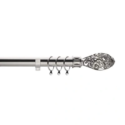 Image of Home Harmony® Acorn Geo Finial Telescopic Extendable Curtain Pole set In Black or Silver and Matching Holdbacks Available (Silver, 180 320 cm)