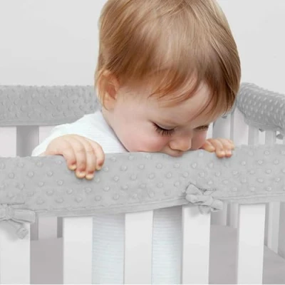 Image of Eastern Corridor EU 3pcs Baby Crib Rail Cover Protector Set Cot Protectors Safe Teething Guard Wrap for Standard 128x18 cm/68x18 cm (Grey)
