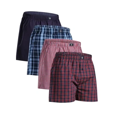 Image of DANISH ENDURANCE 4 Pack Woven Boxer Shorts for Men, Loose Fit Comfort Underwear, Organic Cotton, Assorted Blue/Red Mix, S