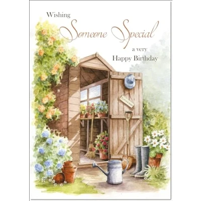 Image of doodlecards Someone Special Male Birthday Card Garden Shed Medium Size with Plain Envelope