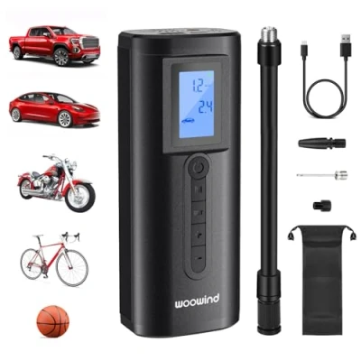 Image of Woowind AP2 P Cordless Tyre Inflator Electric Bike Pump with Digital Pressure Gauge, Rechargeable Car Portable Air Compressor for Car, Bicycle, Motorcycle, Scooter,Balls
