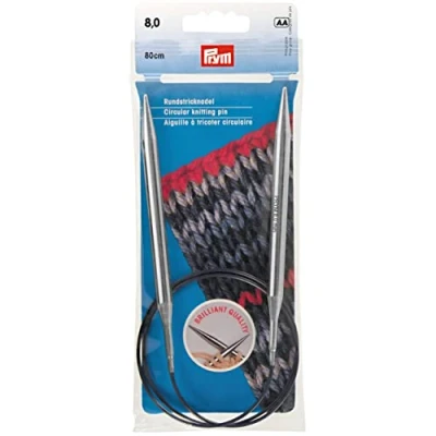 Image of Prym Circular Knitting Needle, Brass, Silver, 8 mm