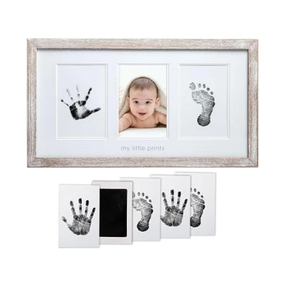 Image of Pearhead Babyprints Newborn Baby Handprint and Footprint Desk Photo Frame &amp; Impression Kit, Excellent Mothers Day, Baptism or Christening Gift, White