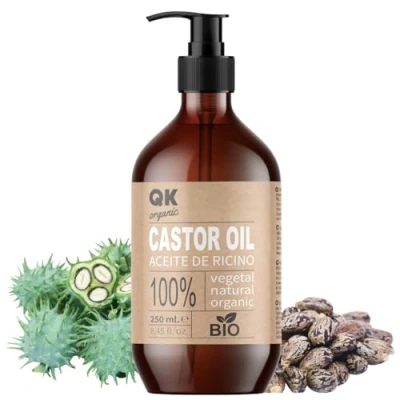Image of QKnatur ORGANIC CASTOR OIL 250 ml for Hair, Skin, Eyelashes, Eyebrows, Beard and Nails 100% Pure Cold Pressed