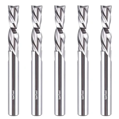 Image of SpeTool 5 Pcs Downcut Spiral Router Bits with 1/4 inch Cutting Diameter, Shank Down Cut HRC55 Solid Carbide CNC End Mill for Wood Cut, Carving