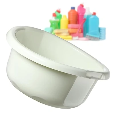 Image of KADAX Round Bowl 1.9L, Plastic Washing Up for Kitchen and Bathroom, Small Basin Dishes, Soaking Laundry House Cleaning (White)