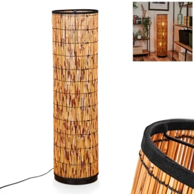 Image of Maili Floor lamp, Modern lamp Made of Metal/Rattan in Black/Nature, Boho Design with Lattice Look Shade, on/Off Switch on Cable and Light Effect, 3 x E27, Without Bulb