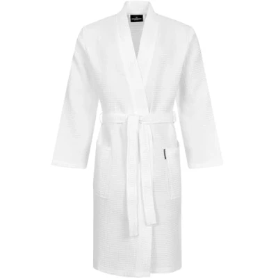 Image of Morgenstern Dressing Gown Men Waffle 100% Cotton Lightweight Kimono Bathrobe White L