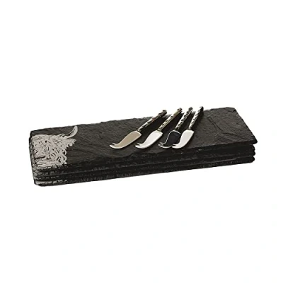 Image of The Just Slate Company Set of 4 Highland Cow Mini Cheese Board &amp; Knife Sets
