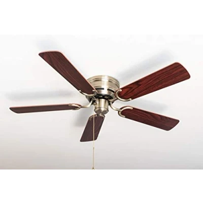Image of Ceiling Fan Kisa Deluxe Brass Antique without Light Rosewood / Dark Walnut Including Pull Switch