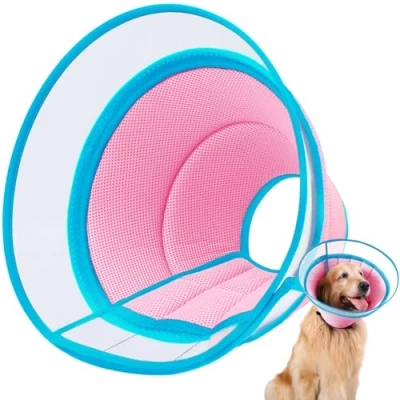 Image of Soft Dog Cone Collar for Dogs After Surgery, Buster Collars and Cats, E Dogs, Adjustable Recovery Pets, Protective Head Prevent Licking (Pink, Size 5)