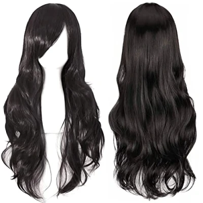 Image of ColorfulPanda Charming Long Black Wigs for Women Girls Natural Curly Wavy Synthetic Hair Cosplay Party Halloween Costume Wig