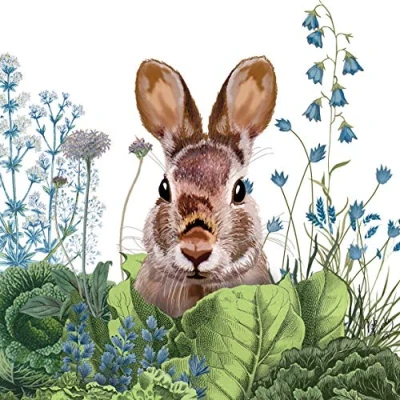 Image of 20 Napkins Rabbit in Garden Field Animals Easter Farm 33 x cm