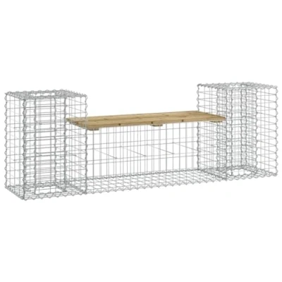 Image of vidaXL Rustic Farmhouse Style Garden Bench with Planter Boxes, Gabion Design Galvanised Steel Base, Impregnated Pinewood, Brown