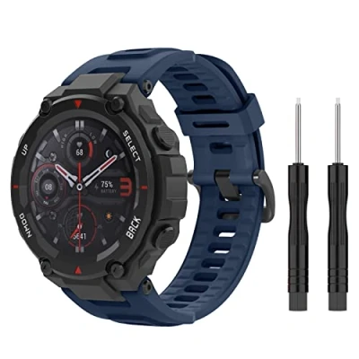 Image of MoKo Strap Compatible with Amazfit T Rex/T Rex Pro Smartwatch, Soft Silicone Sports Replacement Watch Band Waterproof Breathable Wristband Bracelet Tools, Navy Blue