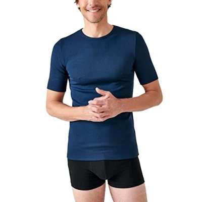 Image of Damart Men&#039;s Interlock Knit Short Sleeve T Shirt, Dark Navy Blue, XL
