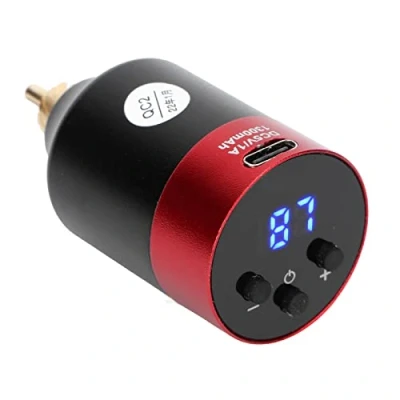 Image of Fishawk Wireless Tattoo Power Supply, Mini Battery Pack Supply with LED Digital Display, 1300mAh RCA Rechargeable USB C Bank for Rotary Pen Machine(red RCA)