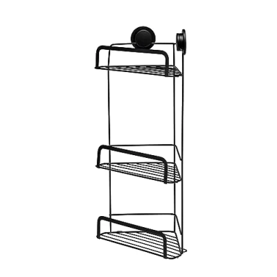 Image of Croydex Stick &#039;n&#039; Lock 3 Tier Corner Basket Matt Black