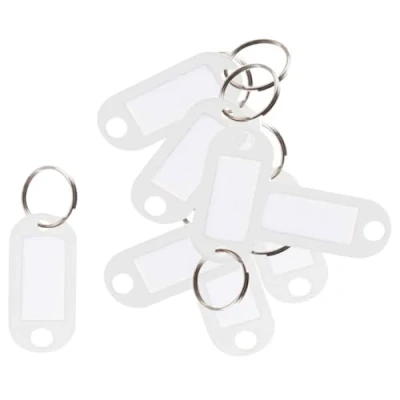 Image of D.RECT Key Tags 10 Pcs Plastic Keyring with Loops Ring Window for Luggage, Pet Name and Office Labels, White