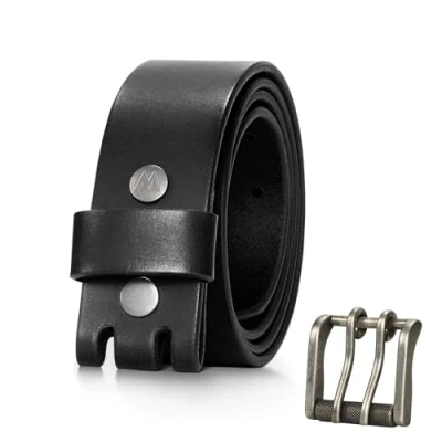Image of Wrangler Genuine Leather Belt for Men, 38mm Casual with Removable Double Prong Roller Buckle Jeans, Gift Black, 34 (waist 31 32)