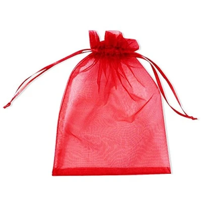 Image of 100 Pcs 30x40cm (11.8x15.7 inch) Transparent Organza Drawstring Bags, PLECUPE Pearl Jewelry Pouches Net Yarn Chiffon Wrapping Bags Ribbon Beam Pockets for Wedding Candy Packag Red