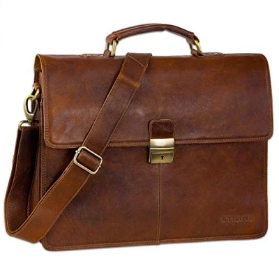 Image of STILORD Vintage Leather Briefcase Portfolio Men Shoulder Bag Classic Business Work Genuine Brown