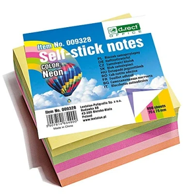 Image of D.RECT Notepad Sticker Compact 76x76mm 400 Sheets to Stick On The Fridge, Wall Super Sticky Notes Neon Colors